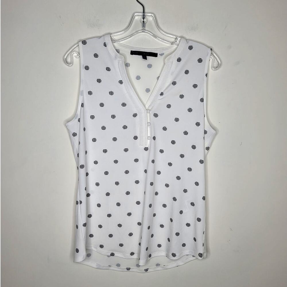 White House Black Market WHBM white polka dot sleeveless blouse - small